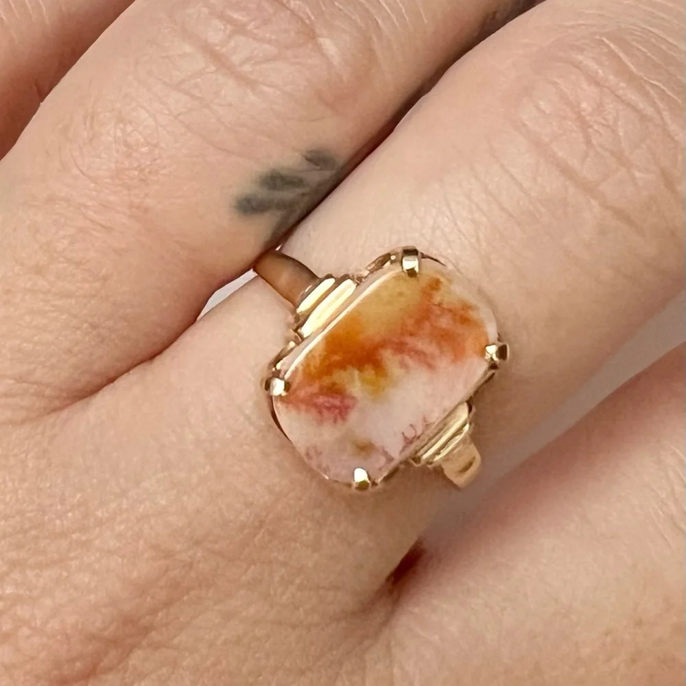 10k Vintage Rose Gold and Dendritic Agate Ring - Picture 7 of 10